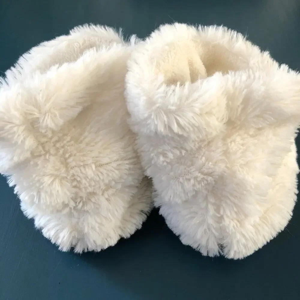 Hatley Little Blue House Kids Fuzzy Slouch Slippers Kitty Cat White Size S (5-7)